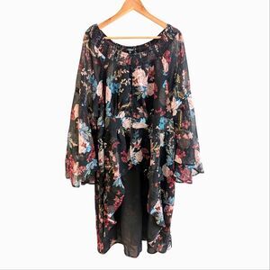 The Pyramid Collection Butterfly Floral Dark Romance Tunic Kimono 1X